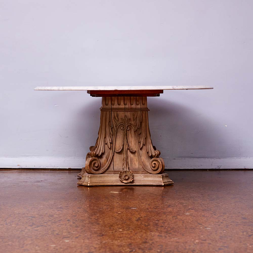 Vintage Carved Wood Marble-Topped Coffee Table