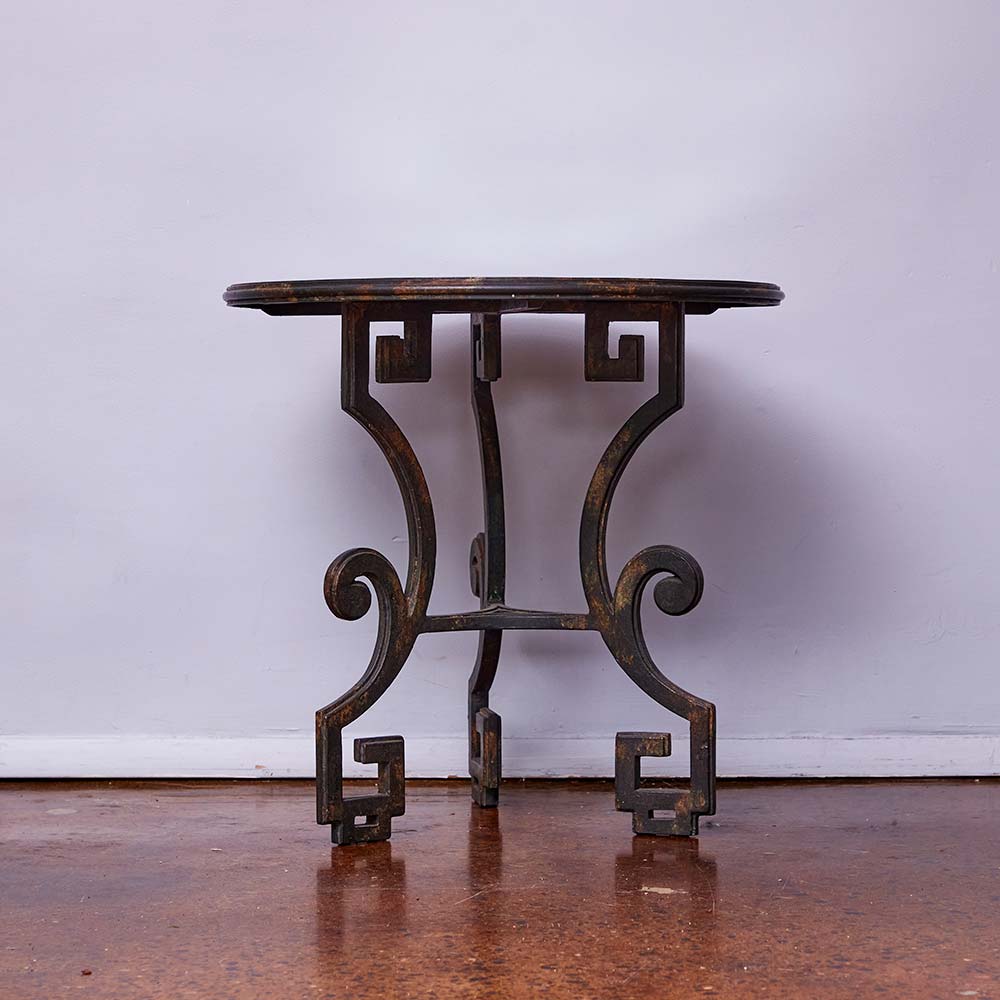 Metal End Table with Antique Glass Top